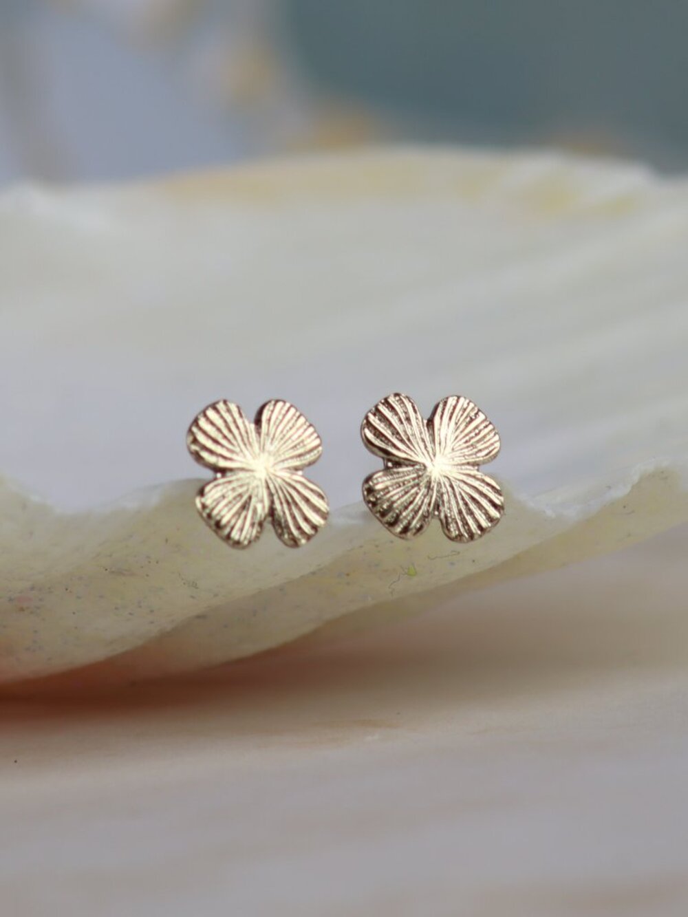 14k GF Four Leaf Clover Stud Earrings (Rosa Perlina)